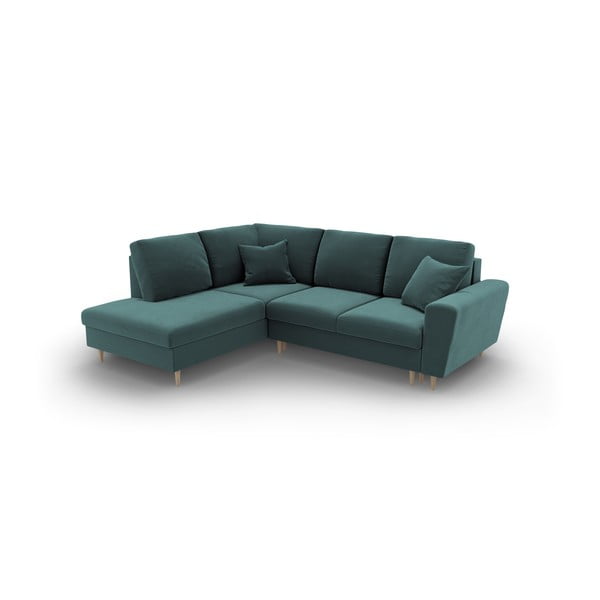 Petrooleumi värvi sametist panipaigaga nurgadiivanvoodi (vasak nurk/"L"-kujuline) Kyoto - Cosmopolitan Design-image-1