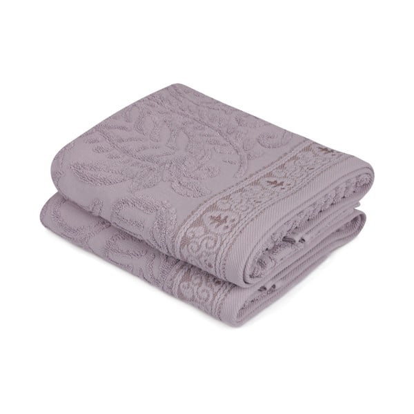 Sada 2 fialových bavlněných ručníků na ruce Catherine, 50 x 90 cm