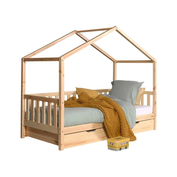 Majakujuline männipuidust lastevoodi koos lahtikäiva voodi ja panipaigaga 90x200 cm DALLAS - Vipack