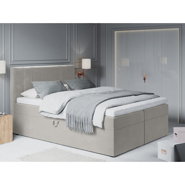 Beež kastipingiga voodi koos panipaigaga 200x200 cm Afra - Mazzini Beds-image-1