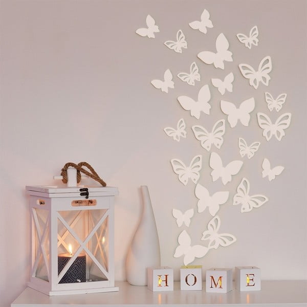 Sada 8 bílých 3D motýlků na zeď Butterflies