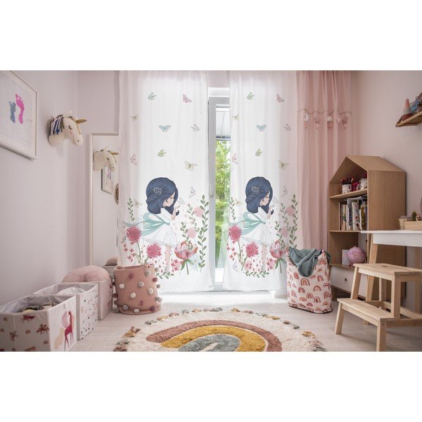 Valge puuvillasatiinist laste kardin 110x250 cm Flowers Around Me - Butter Kings-image-1