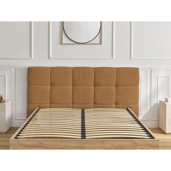 Ookerkollane polsterdatud polsterdatud/puitlaastplaadist kaheinimesevoodi panipaigaga ja liistudest raamiga 180x200 cm Kumo - Bobochic Paris-image-4