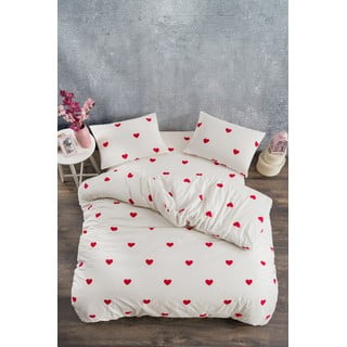 Kreem 4-osaline Renforcé puuvillane pikendatud voodipesu kaheinimesevoodile koos linaga 200x220 cm Mini Hearts - Mila Home