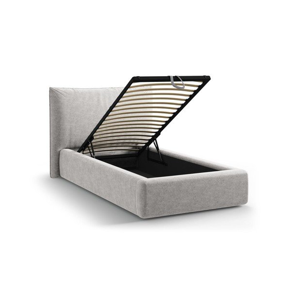 Helehall polsterdatud üheinimesevoodi koos panipaiga ja voodipõhjaga 90x200 cm Kaelle - Micadoni-image-1