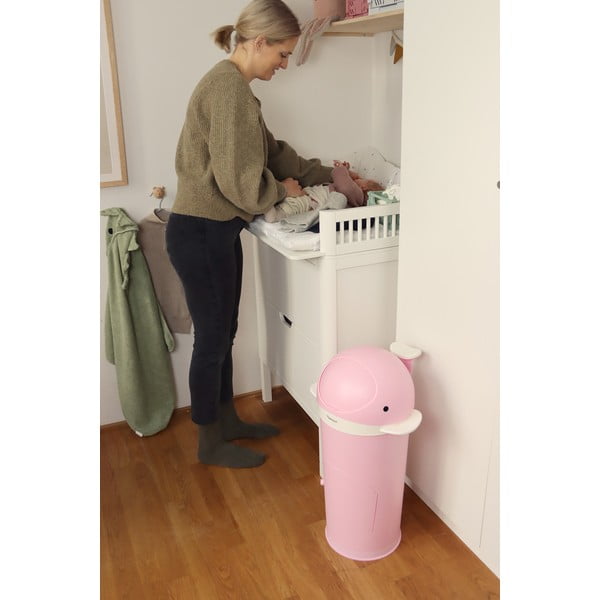 Roosa plastikust mähkmete prügikast 25 L Whale - Kindsgut-image-3