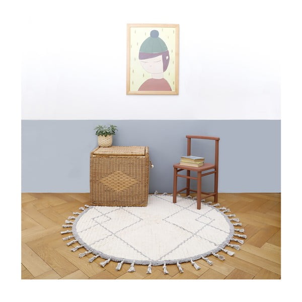 Valge ja hall käsitsi valmistatud puuvillane vaip , ø 120 cm Come - Nattiot-image-2