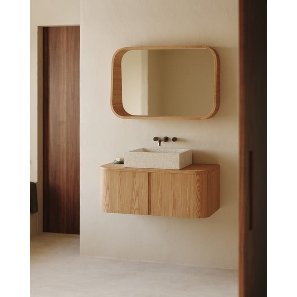 Saarepuidu spoonist seinale kinnitatav valamukapp 90x35 cm Salaya - Kave Home-image-1