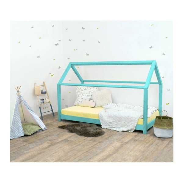Tyrkysová dětská postel bez bočnic ze smrkového dřeva Benlemi Tery, 120 x 200 cm