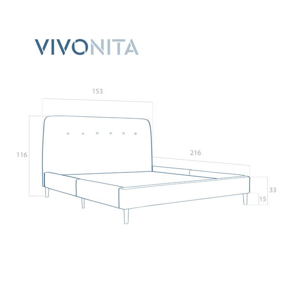 Tyrkysová dvoulůžková postel s dřevěnými nohami Vivonita Mae, 140 x 200 cm-image-1