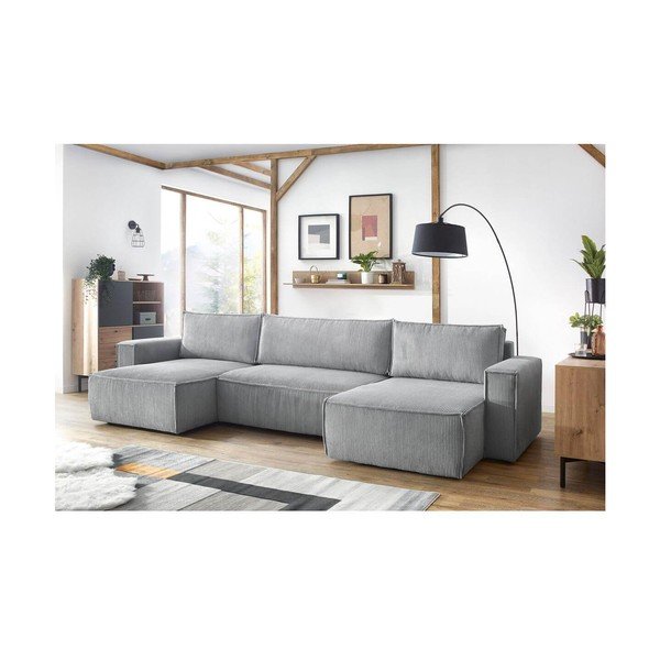 Helehall velvetist U-kujuline nurgadiivanvoodi Nihad - Bobochic Paris-image-1