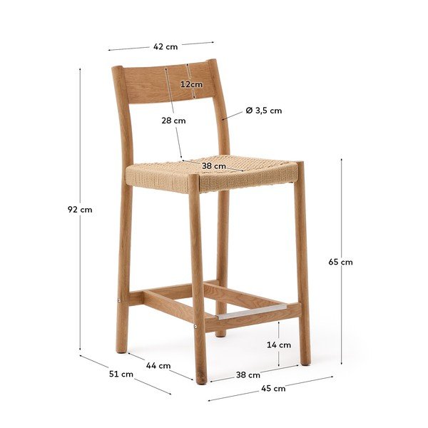 Tammepuidust baaritool (istme kõrgus 65 cm) Yalia - Kave Home-image-3
