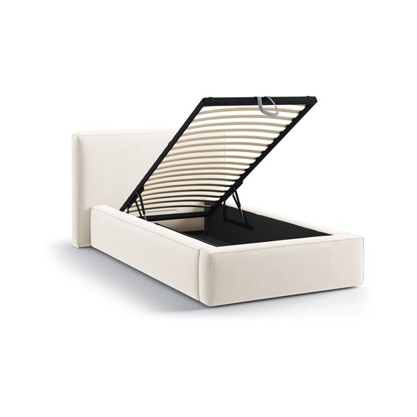 Kreem polsterdatud üheinimesevoodi koos panipaiga ja voodipõhjaga 90x200 cm Jodie - Micadoni-image-1