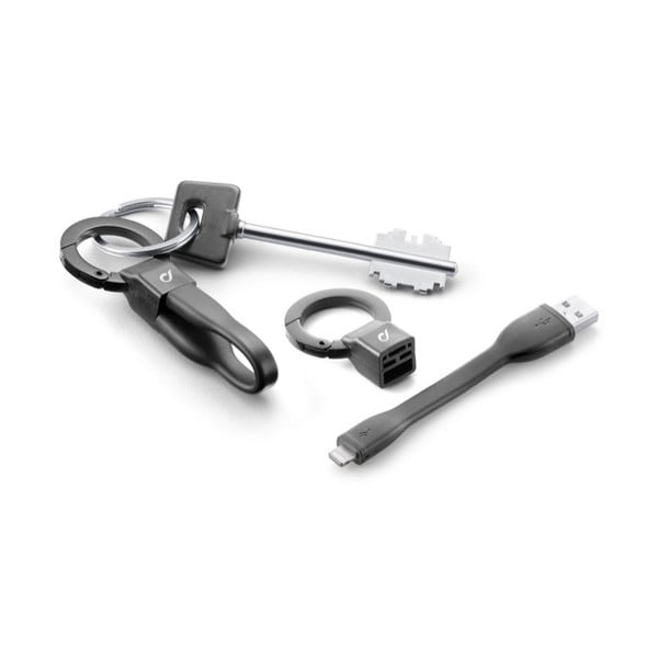 USB datový kabel CellularLine KEYCHAIN s přívěskem na klíče, Lightning, MFI, černý