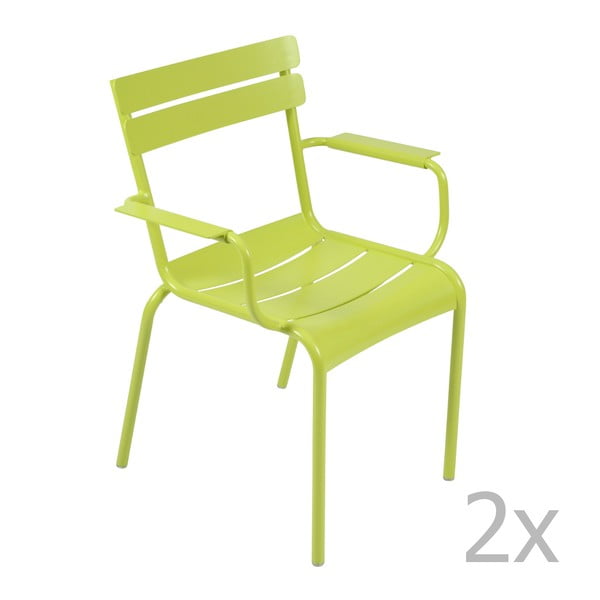 Sada 2 jasně zelených židlí s područkami Fermob Luxembourg