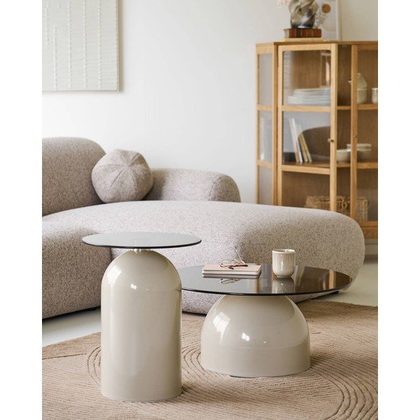 Beež ümmargune kohvilaud klaasist pealispinnaga ø 70 cm Ravello - House Nordic-image-3