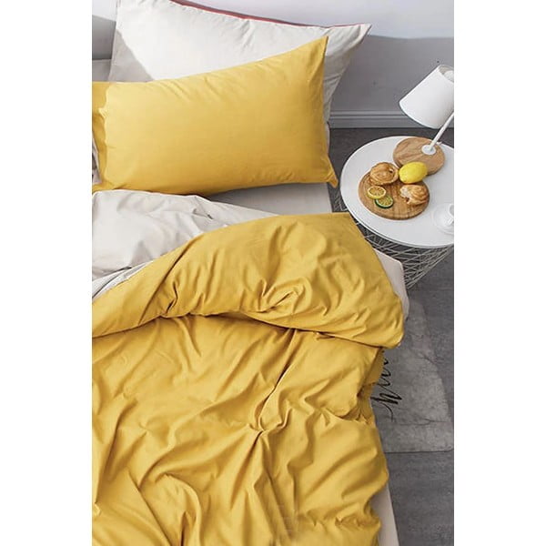 Kollane ja kreemikas puuvillane kahekohaline voodilina/ pikendatud voodilina 200x220 cm - Mila Home-image-4