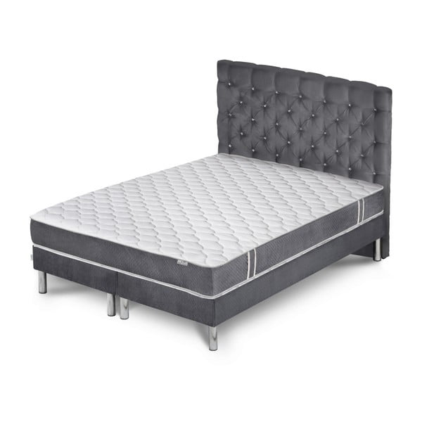 Šedá postel s matrací a 2 boxspringy Stella Cadente Maison Syrius Forme, 180 x 200  cm