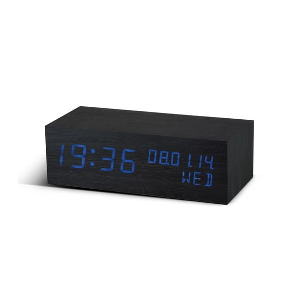 Modrý LED budík Square Click Clock, černý