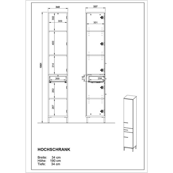 Hall ja beež kõrge vannitoakapp pähklipuust 34x190 cm Yonkers - Germania-image-4