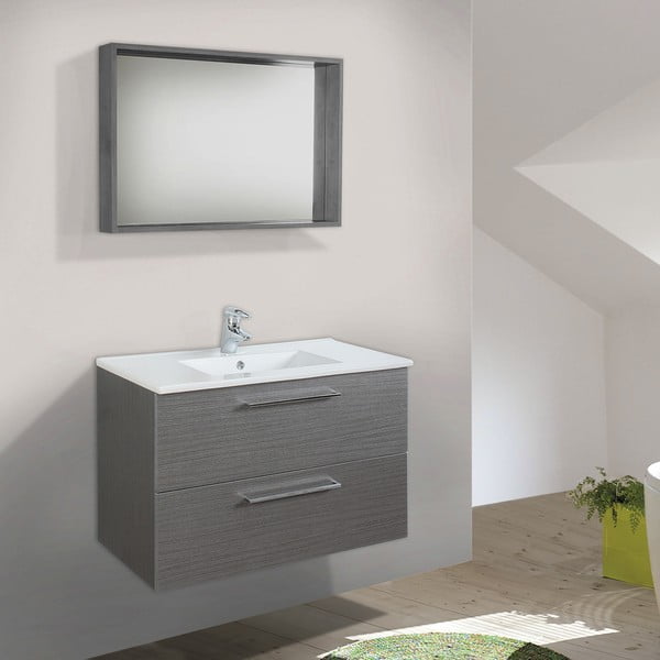 Koupelnová skříňka s umyvadlem a zrcadlem Giro, odstín šedé, 70 cm