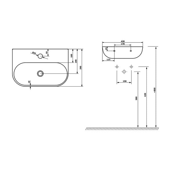 Must keraamika väike vannitoa valamu  42x29 cm Nerissa – Sapho-image-2