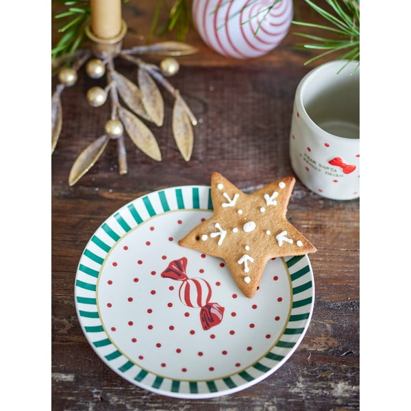 Valge jõulumotiiviga magustoidutaldrik kivikeraamikast, ø 16 cm Yule - Bloomingville-image-1