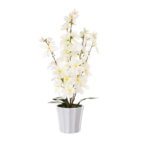 Bílý květináč s umělou květinou Unimasa Telosma