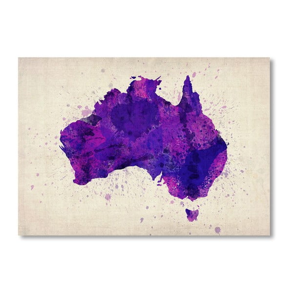 Plakát s fialovou mapou Austrálie Americanflat Watercolour, 60 x 42 cm