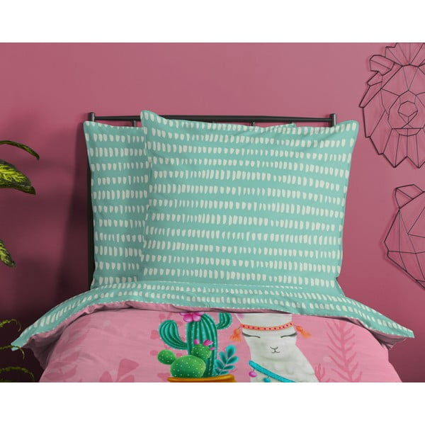 Roosa-türkiissinine puuvillane laste voodipesu üheinimesevoodile 140x200 cm Lalama - Good Morning-image-2