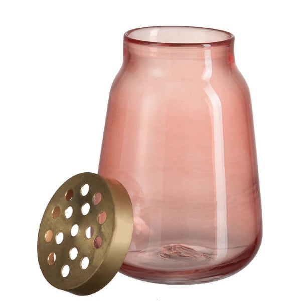 Růžová skleněná váza J-Line Brass, výška 22 cm