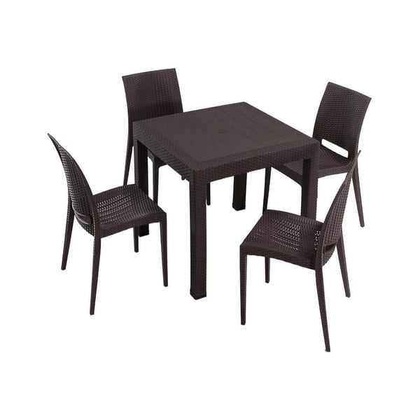 Tumepruun rotangist aia söögimööbli komplekt 4-le Rattan - Floriane Garden