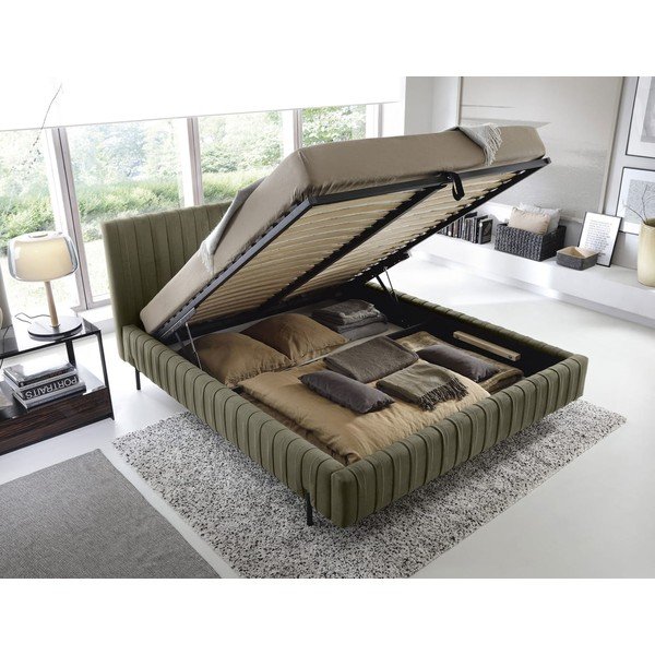 Roheline polsterdatud kaheinimesevoodi koos panipaiga ja voodipõhjaga 160x200 cm Plissa - ELTAP-image-2