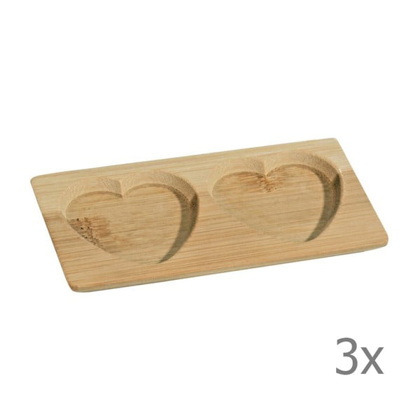 Sada 3 bambusových servírovacích misek Kosova Two Hearts, 12 x 6 cm