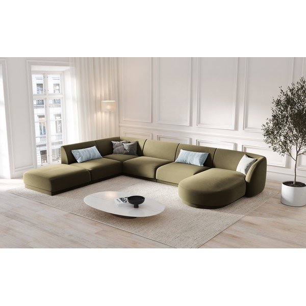Roheline sametine nurgadiivan (vasak nurk/U-nurk) Miley - Micadoni Home-image-1