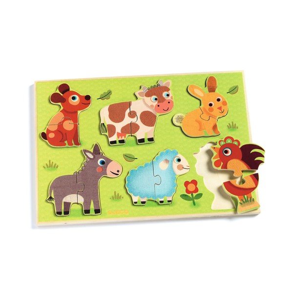 Koduloomade motiividega puidust laste pusle - Djeco