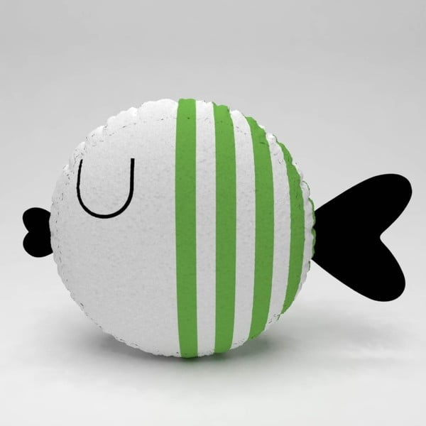 Bílý polštářek se zelenými pruhy Fishie