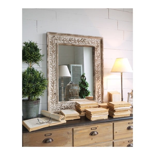 Zrcadlo s rámem z topolového dřeva Orchidea Milano Ramage Antique White, 65 x 85 cm
