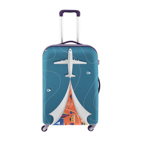 Modrý obal na kufr s motivem letadla Oyo Concept, 76 x 49 cm