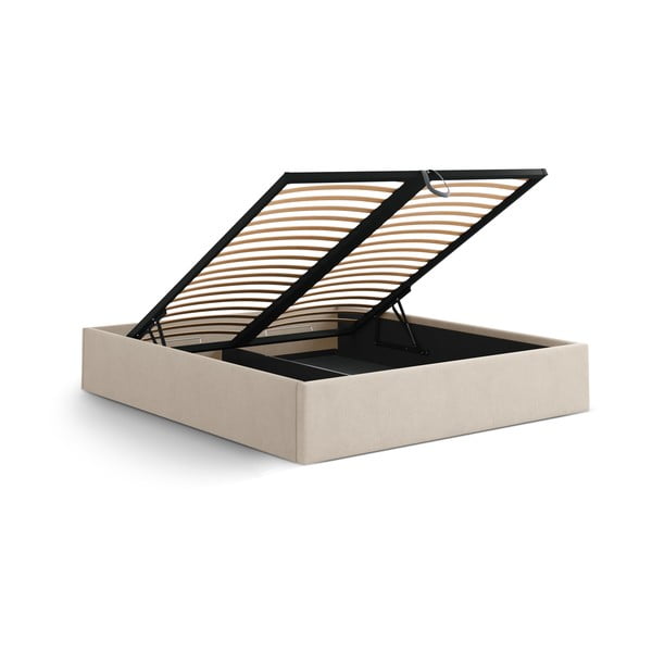 Helepruun polsterdatud kaheinimesevoodi panipaigaga/ilma peatsita, koos raamiga 200x200 cm Susan – Micadoni-image-3