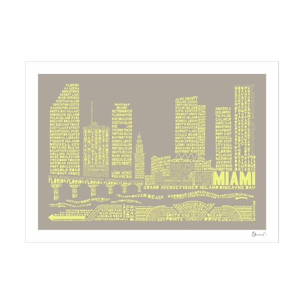 Plakát Miami Grey&Yellow, 50x70 cm