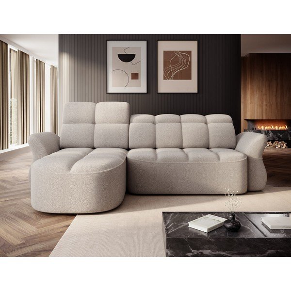 Beež bouclé-kangast lahtikäiv/sahtliga nurgadiivan (vasak nurk/lamamisosaga) Beneth – ELTAP-image-1