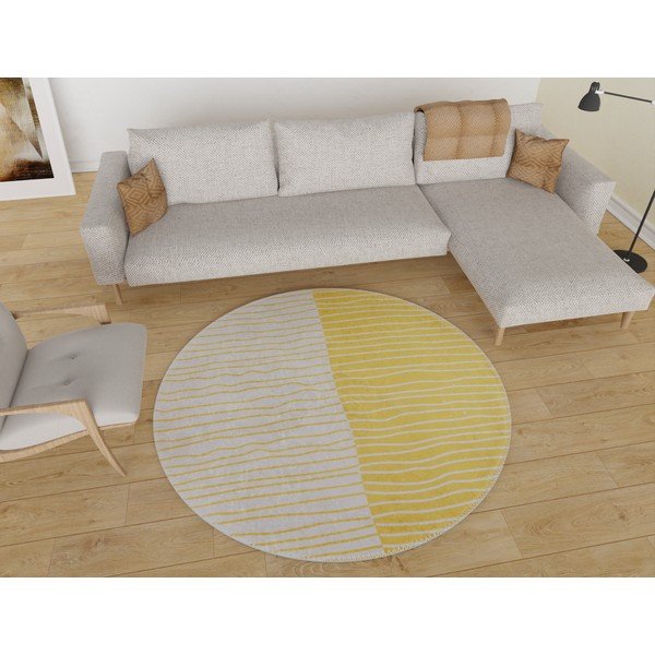 Kollane-kreem pestav ümmargune vaip ø 80 cm Yuvarlak - Vitaus-image-1