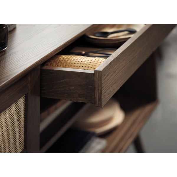 Tumepruun tammespooniga lükandustega madal kummut 180x80 cm Barrali - Unique Furniture-image-4