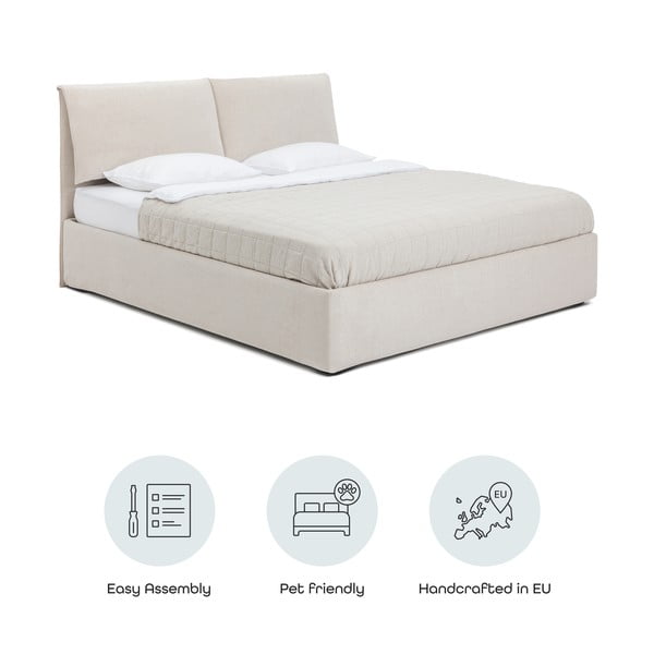 Beež polsterdatud kaheinimesevoodi koos voodipõhja ja panipaigaga 160x200cm Thessa Pillow - Bonami Selection-image-4