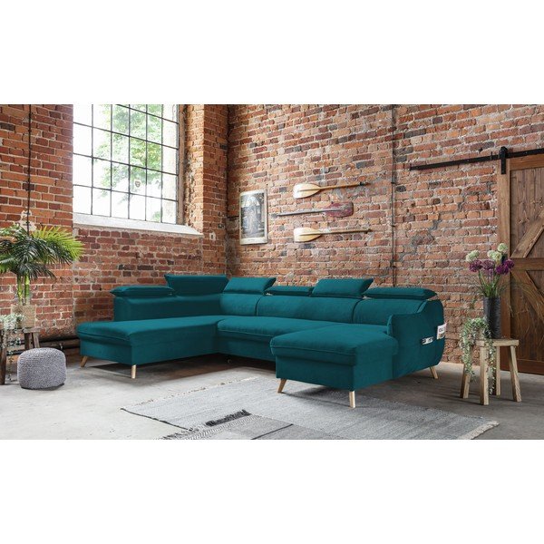 Türkiissinine sametist U-kujuline nurgadiivan (vasak nurk) Sweet Harmony - Miuform-image-4