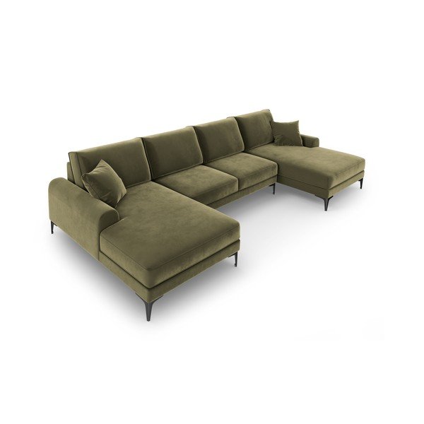 Roheline sametist U-kujuline diivan Madara - Mazzini Sofas-image-4