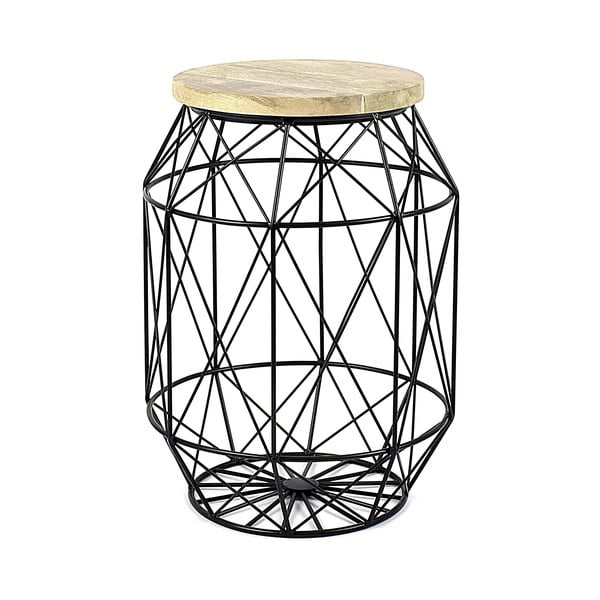 Černý stolek/stojan s dřevěnou deskou HF Living Dome, ø 35 cm