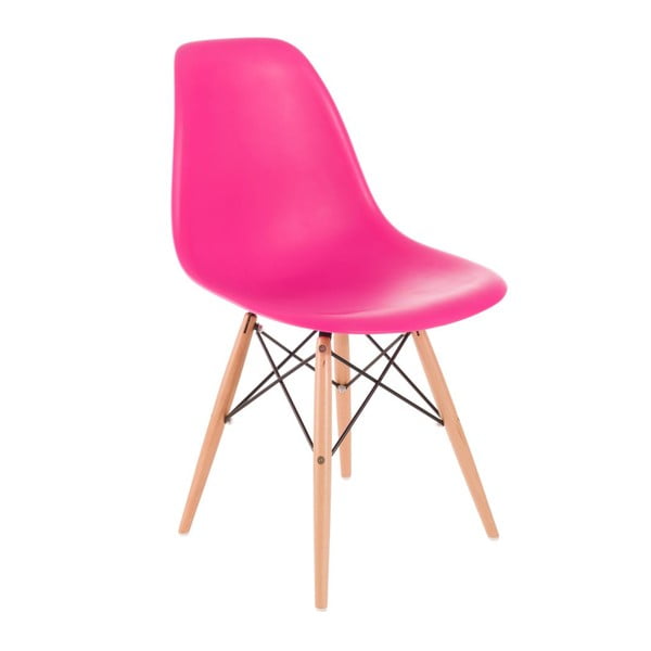 Růžová židle D2, dřevěné nohy