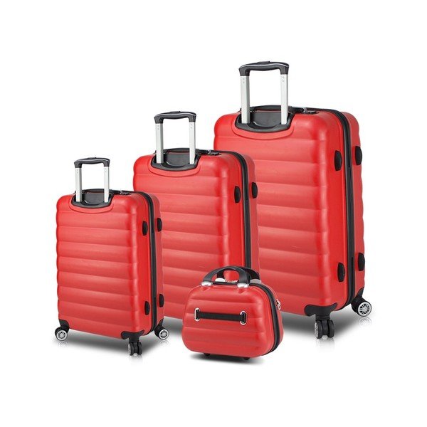 Sada 3 červených cestovních kufrů na kolečkách s USB porty a příručního kufříku My Valice RESSO Travel Set